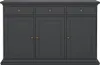 A dark gray sideboard with three doors and three drawers, set against a white background. Produktbild-Vorschau