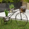 A metal plant stand designed to look like a bicycle, holding three potted plants, is placed on grass in an outdoor setting. Anteprima dell’immagine prodotto
