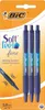 A package of three blue Bic Soft Feel Fine pens on an orange and white background. Náhľad obrázku produktu