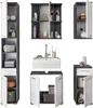 A collage of bathroom furniture items, including cabinets, a sink, and a tall storage unit. Produktbild-Vorschau