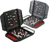 Two open Battleship board games are shown from a slightly elevated diagonal angle against a white background. The game boards are open, revealing the playing grids and game pieces. One board is black, and the other is gray. Both boards contain red and whit Produktbild-Vorschau