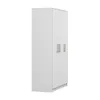 A white wardrobe with two doors and silver handles, shown from a side angle against a white background. Voir les images du produit