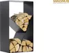 A black metal firewood rack filled with logs, presented against a white background. Anteprima dell’immagine prodotto