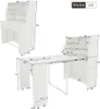 A white expandable dining table with dimensions and measurements shown. Produktbild-Vorschau