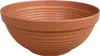A terracotta-colored planter pot with a textured rim and ribbed sides, isolated on a white background. Produktbild-Vorschau