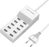A white USB charging station with multiple ports and a power plug. Náhled obrázku produktu
