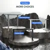 Three different colored FlexiSpot standing desk frames are displayed on rocky platforms with water in the foreground. Produktbild-Vorschau