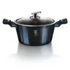A black pot with a glass lid and silver handles, set against a white background. Podgląd zdjęcia produktu
