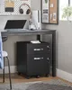A black filing cabinet with two drawers sits under a desk in a home office setting. Produktbild-Vorschau