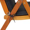 A close-up view of a wooden chair with dark grey fabric and a rope tie. Produktbild-Vorschau