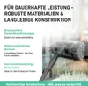 A close-up of a cleaning brush with a telescopic handle, set against a blurred background of a window or glass surface. Text overlays describe the product's features. Produktbild-Vorschau