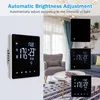 A collage of images showing a smart thermostat in different settings, with text highlighting its features. Podgląd zdjęcia produktu
