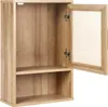A wooden cabinet with a rattan front door, shown open. Náhled obrázku produktu