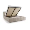 A bed with its storage compartment open, showing the mattress support and internal storage space. Produktbild-Vorschau