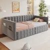 Letto imbottito 90x190 cm grigio, rivestito in velluto, con Anteprima dell’immagine prodotto 3