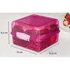A pink lunch box filled with food, including a sandwich, pretzels, and an apple, with dimensions indicated. Podgląd zdjęcia produktu