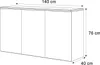 A line drawing diagram of a three-door cabinet with dimensions indicated. Produktbild-Vorschau