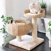 Two cats are relaxing on a woven cat tree with sisal scratching posts, surrounded by plants. Produktbild-Vorschau