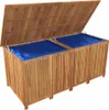 A wooden storage box with its lids open, revealing blue liners inside. Náhled obrázku produktu