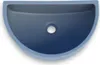 A top-down view of a blue and gray half-moon shaped sink with a drain hole in the center. Produktbild-Vorschau
