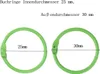 Two green binder rings are shown, one labeled 25mm and the other 30mm, with German text indicating their inner and outer diameters. Produktbild-Vorschau