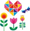 A colorful illustration of a heart made of triangles, flowers, and a dragonfly. Anteprima dell’immagine prodotto