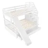 A white bunk bed with a slide and stairs, shown from a diagonal angle. Náhled obrázku produktu