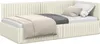 vidaXL Rohový rám postele s čelom krémový 100 cm x 200 cm Náhľad obrázku produktu 1