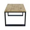 A coffee table with a wooden top and black metal legs, presented on a white background. Produktbild-Vorschau