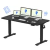 A black adjustable standing desk with multiple monitors, a laptop, and accessories. Podgląd zdjęcia produktu