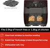 An air fryer with a cooking tray and descriptive text about its features. Produktbild-Vorschau