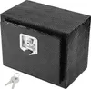 A black metal toolbox with a diamond plate texture sits on a white background. Two keys are placed in front of the toolbox. Anteprima dell’immagine prodotto