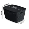 A black storage box with a lid, showing dimensions. Produktbild-Vorschau