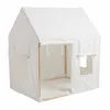 A white canvas play tent with wooden poles, shown from the front with the entrance open. Náhled obrázku produktu