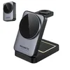 A 3-in-1 magnetic wireless charger in a folded, upright position, with a smaller inset image showing the charger in a closed, compact state. Produktbild-Vorschau