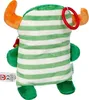 A plush toy monster with green and white stripes, orange horns, and green feet. Produktbild-Vorschau