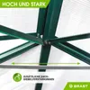 Close-up view of the green metal frame of a greenhouse, showing structural reinforcements and transparent panels. Produktbild-Vorschau