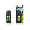 A VARTA Pocket Charger with two AA batteries inserted, shown next to its retail packaging. Voir les images du produit