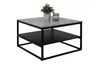 A square coffee table with a marble-look top and a black shelf and frame, displayed on a white background. Produktbild-Vorschau