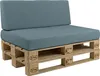 A blue cushion set on a wooden pallet base, presented against a white background. Produktbild-Vorschau