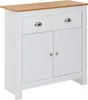 A white and wood sideboard with two drawers and two doors. Voir les images du produit