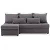 A dark gray corduroy sectional sofa with multiple pillows, shown against a white background. Produktbild-Vorschau