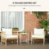A patio set with two chairs and a table on a wooden deck, with a brick wall and plants in the background. Produktbild-Vorschau