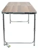 A folding camping table with a wood-grain top and silver legs, shown from the front. Náhled obrázku produktu