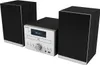 A micro stereo system with two speakers, a central unit with a CD player and display, and various buttons and ports. Voir les images du produit