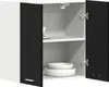An open wall cabinet with two doors, showing shelves and dishes inside. Produktbild-Vorschau