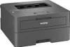 A dark gray Brother laser printer is shown from a front-side angle on a light gray background. Produktbild-Vorschau