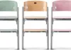 Three high chairs in different colors lined up against a white background. Podgląd zdjęcia produktu