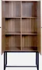 An open wooden cabinet with shelves on a dark metal stand. Produktbild-Vorschau