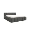 A grey upholstered bed frame with a mattress on a white background. Produktbild-Vorschau